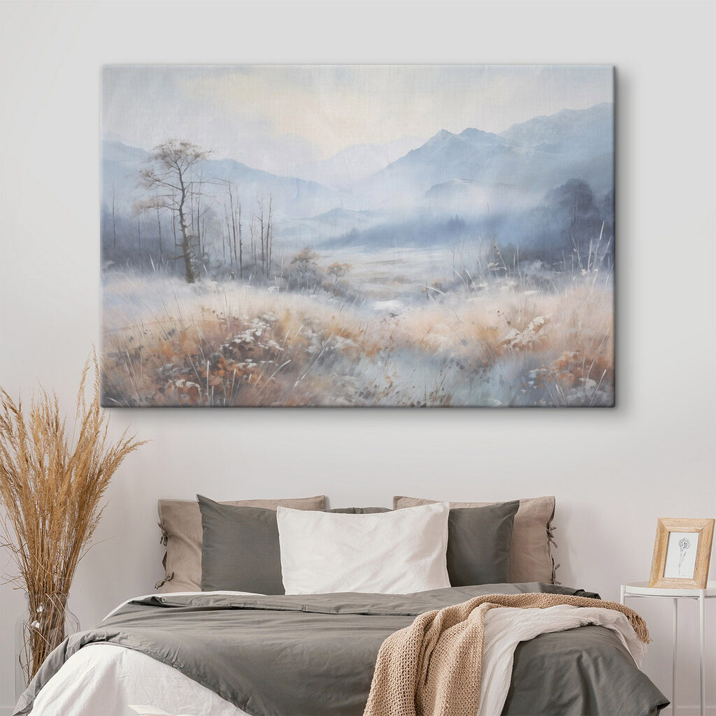 Landscape with a snowy field and mountains