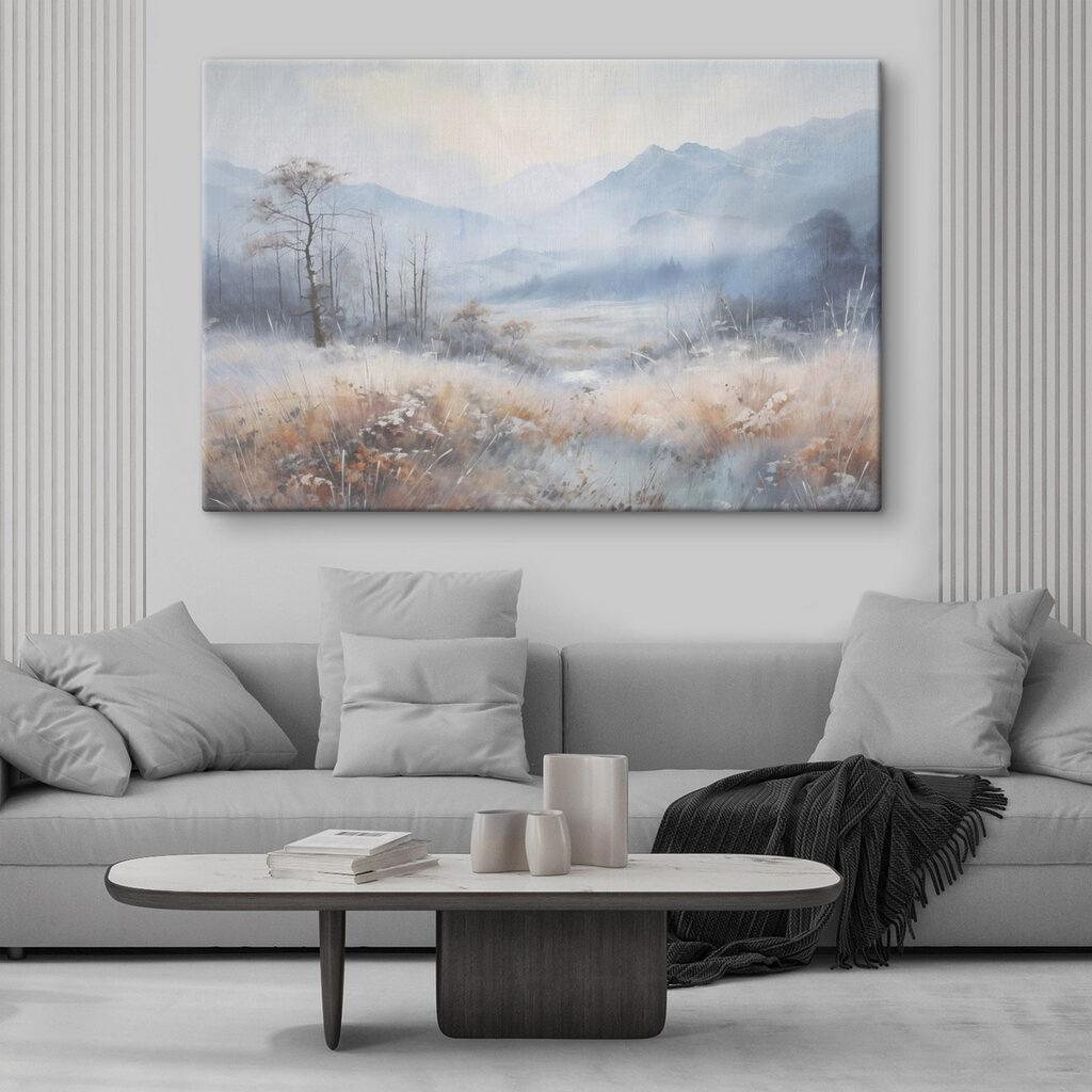 Landscape with a snowy field and mountains