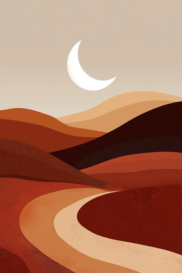 Moon over a desert landscape