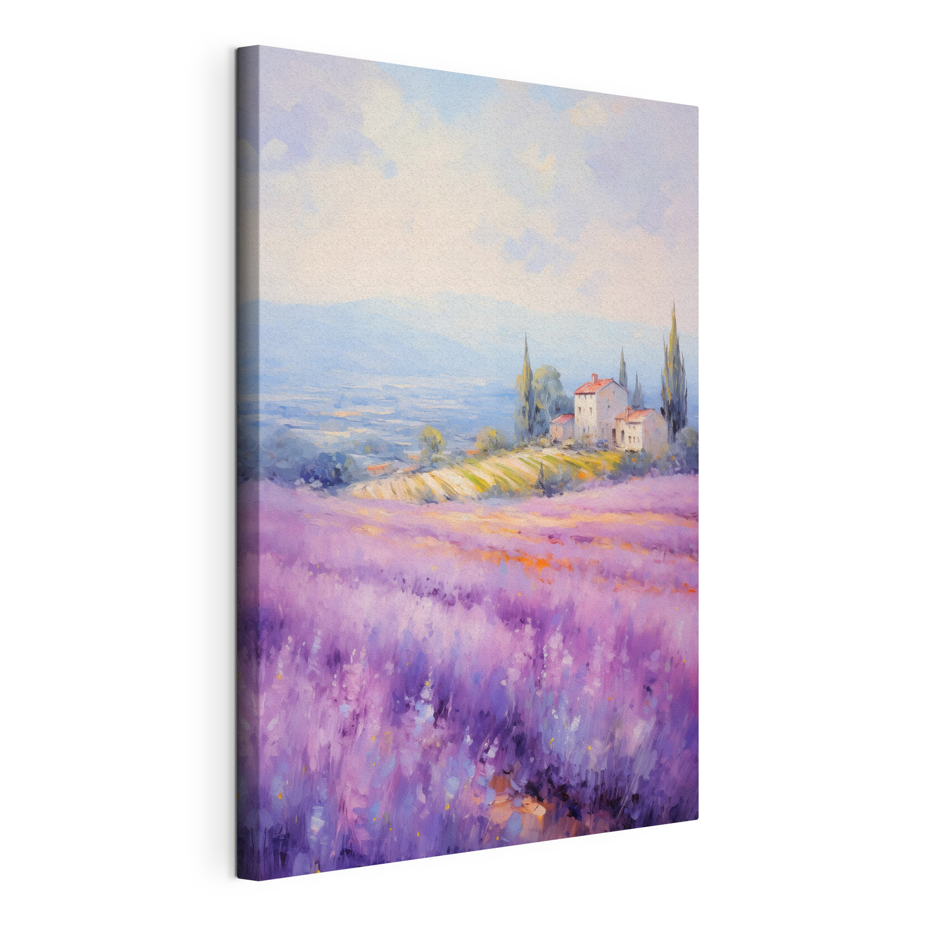 Painting of a house in a lavender field Painting of a house in a lavender field