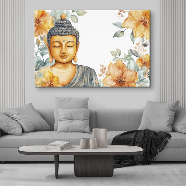 Painting of a buddha with flowers