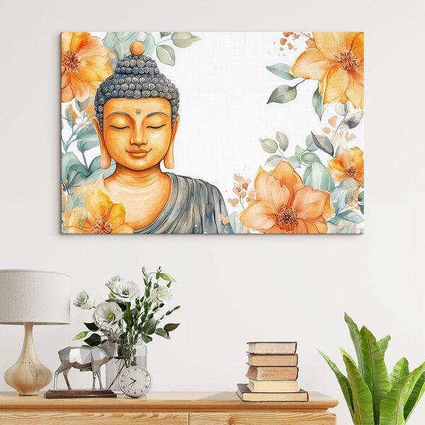 Painting of a buddha with flowers