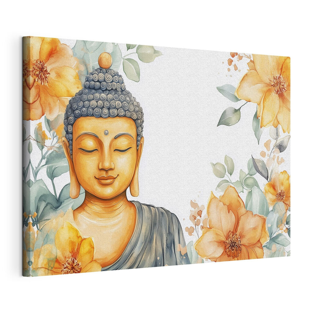 Painting of a buddha with flowers