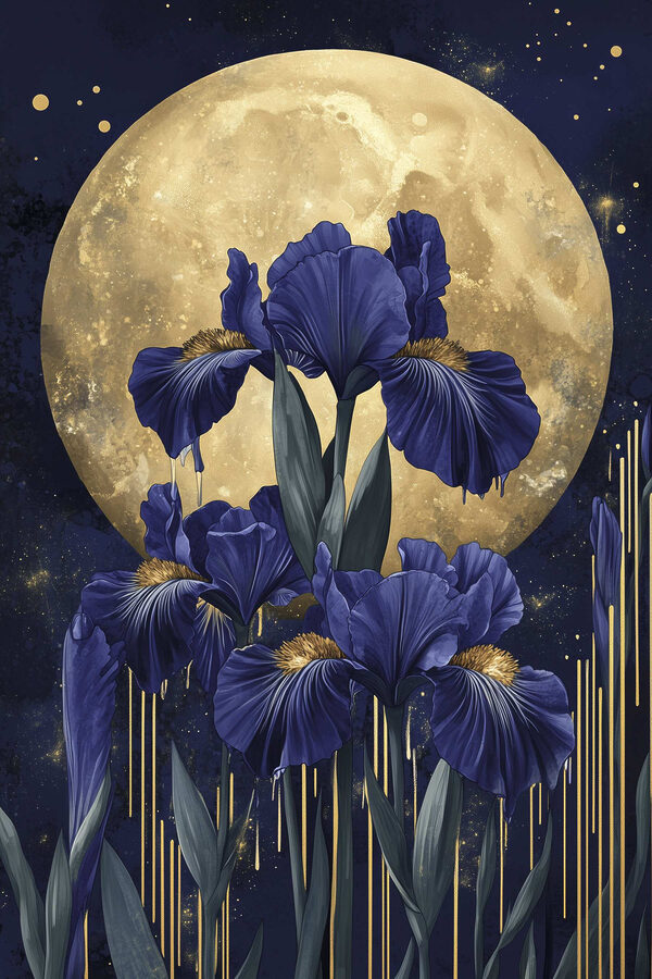 Painting of flowers and a moon