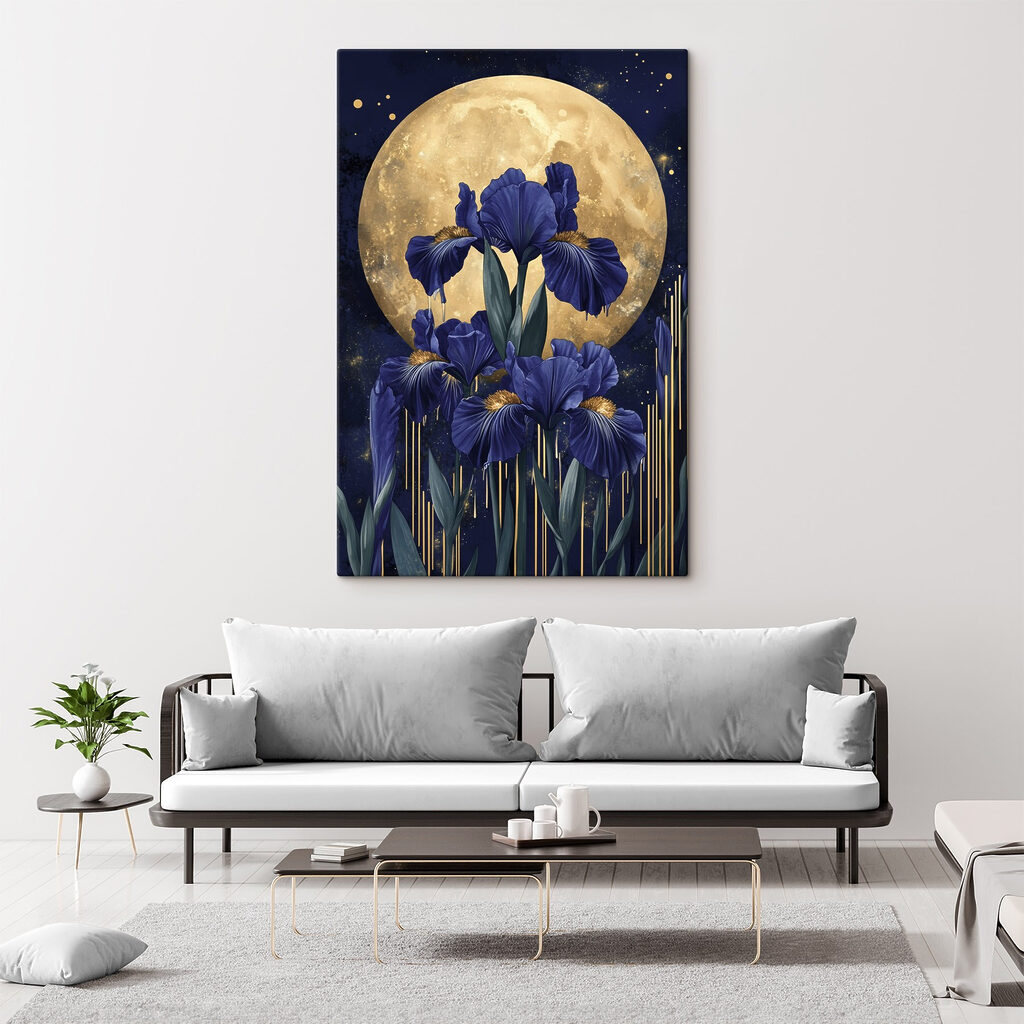 Painting of flowers and a moon