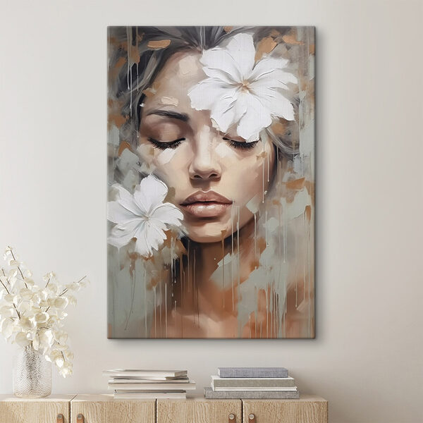 Wandbilder Gemälde einer Frau mit weißen Blumen im Haar