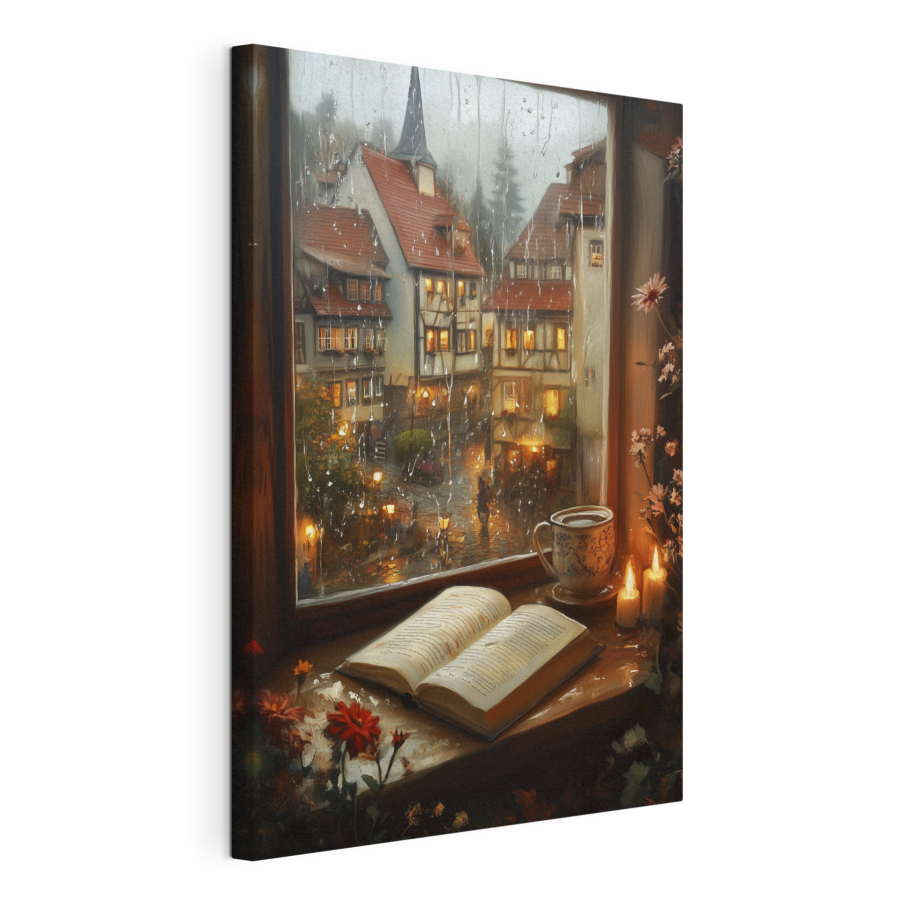 Book and candle on a window sill