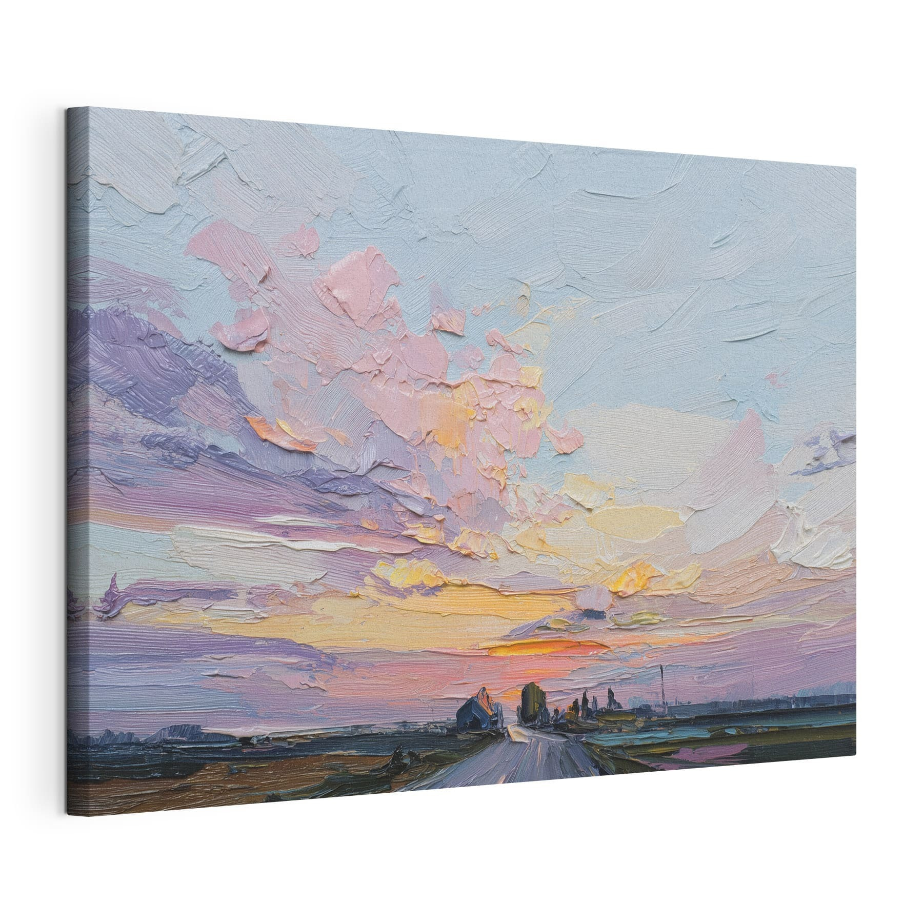 Painting of a road and buildings