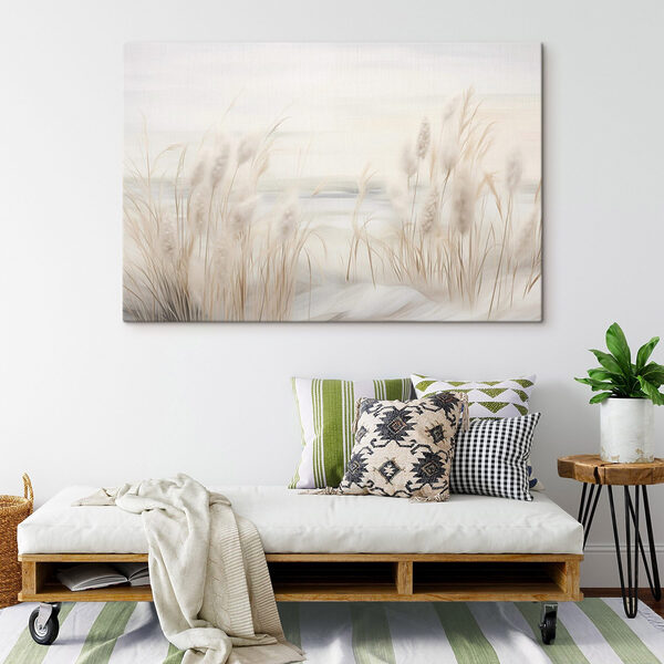 - Serene landscape with soft grasses