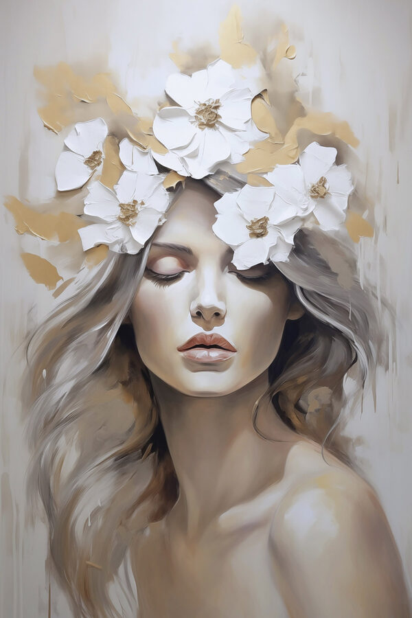 Painting of a woman with flowers in her hair