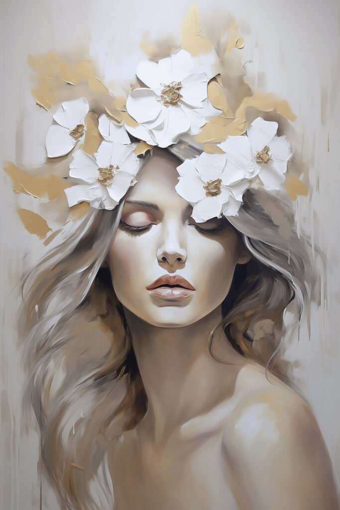 Painting of a woman with flowers in her hair