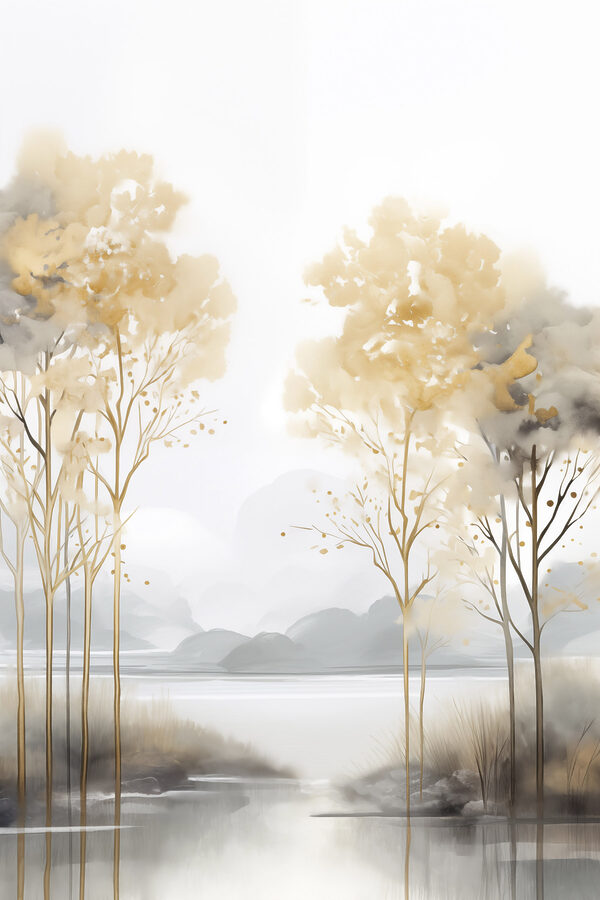 Painting of trees and water