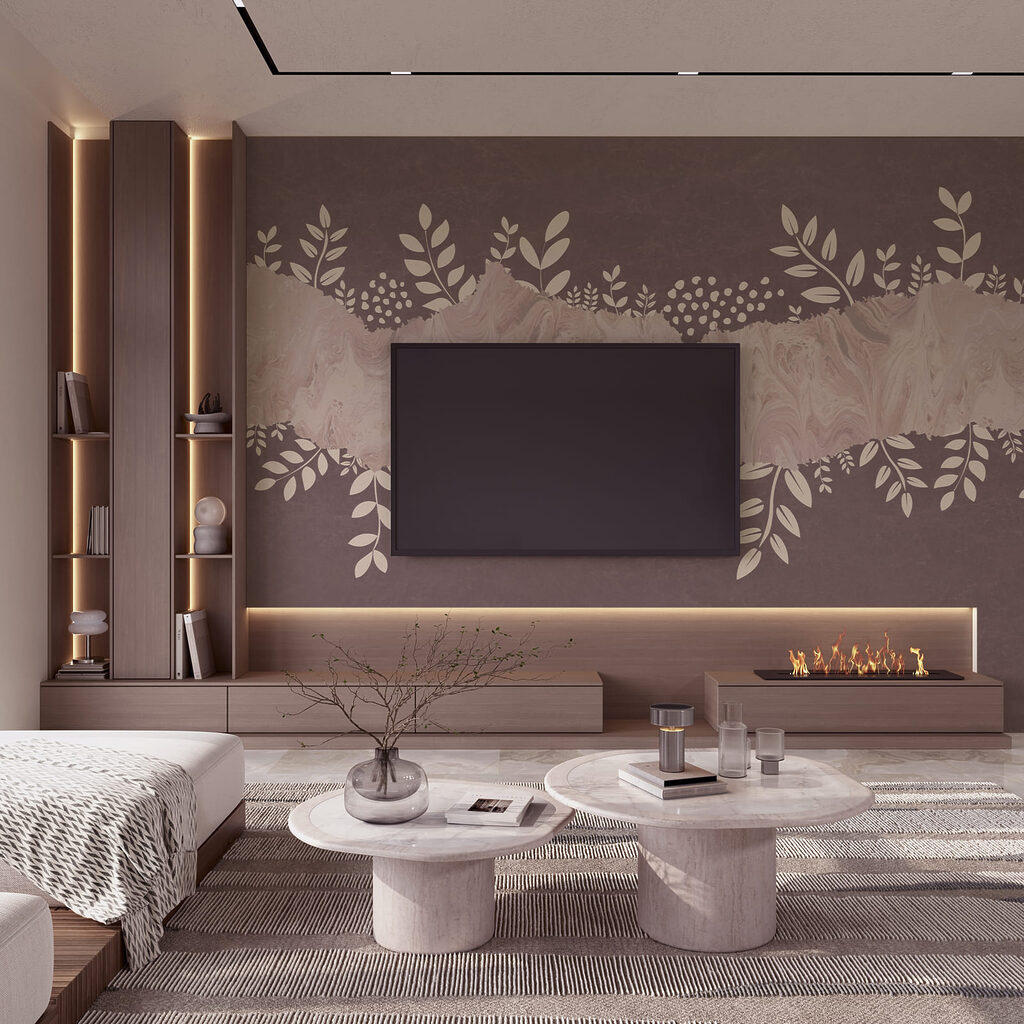 Lila-weißer Hintergrund mit Blättern und Blumen