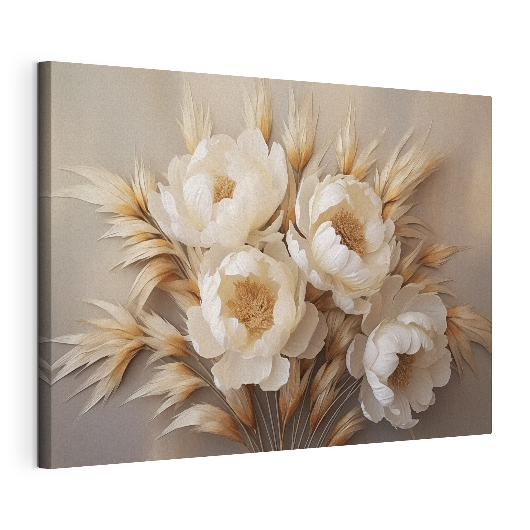 Group of white flowers and brown leaves Group of white flowers and brown leaves