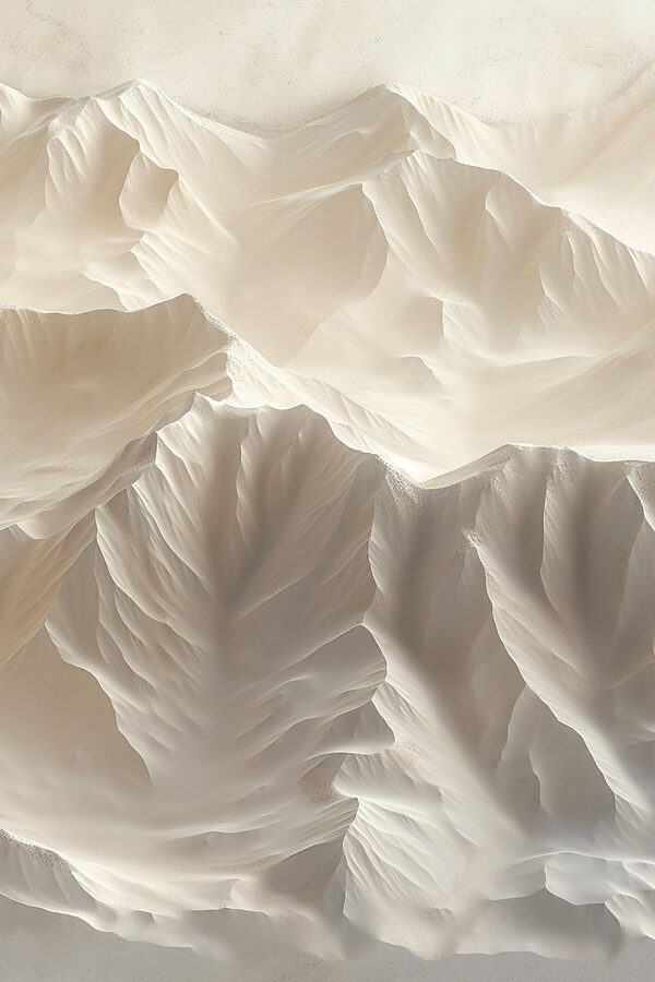 White mountain range with many layers of snow