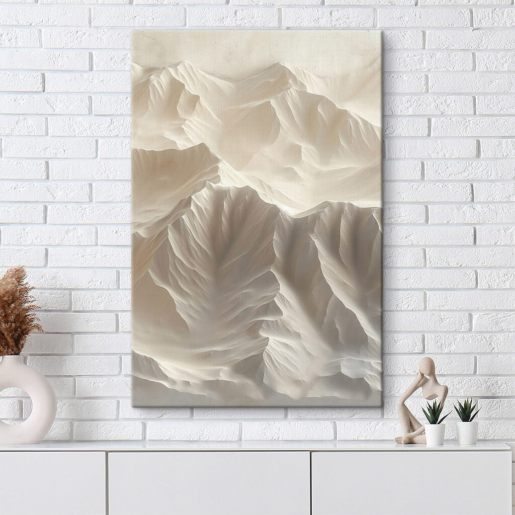 White mountain range with many layers of snow