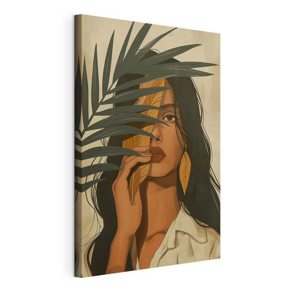Woman holding a leaf over her face