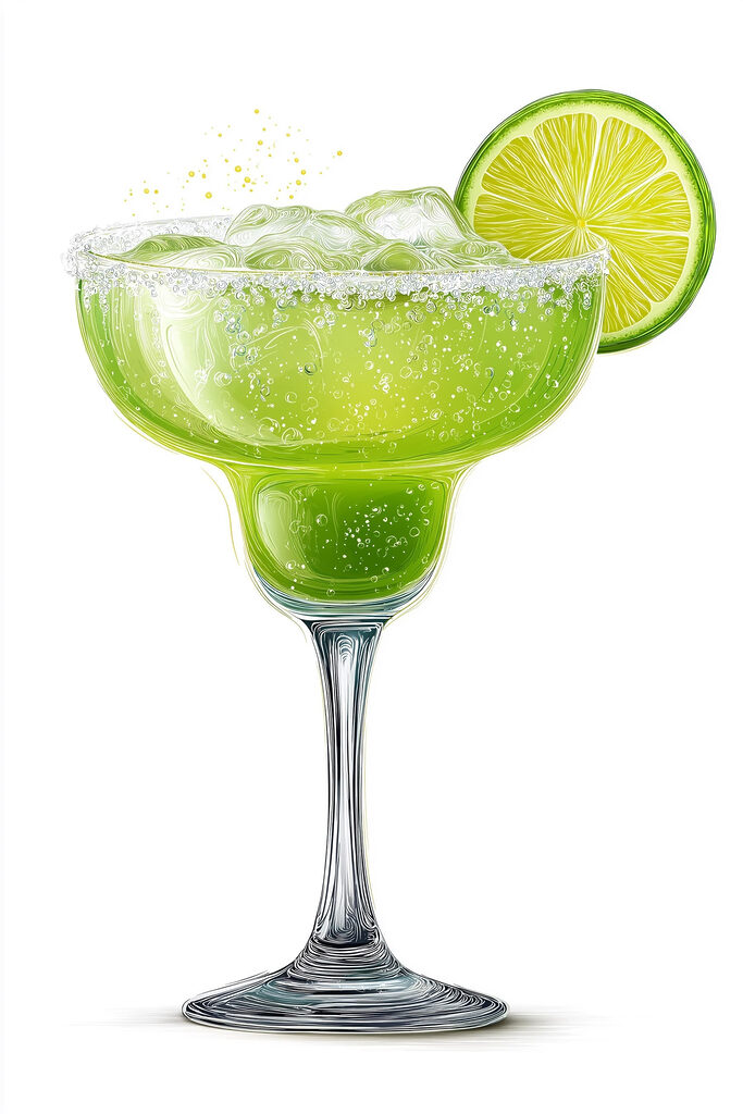 Glass with a drink and lime wedge Glass with a drink and lime wedge