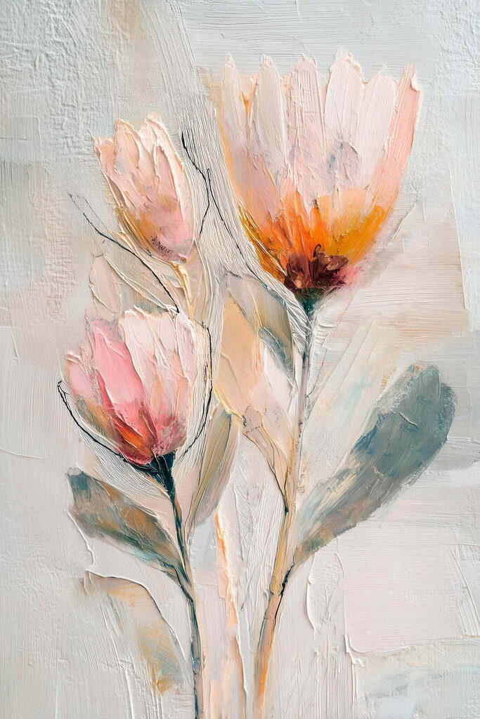Painting of flowers on a white surface