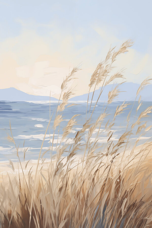 Gentle waves meet swaying grass