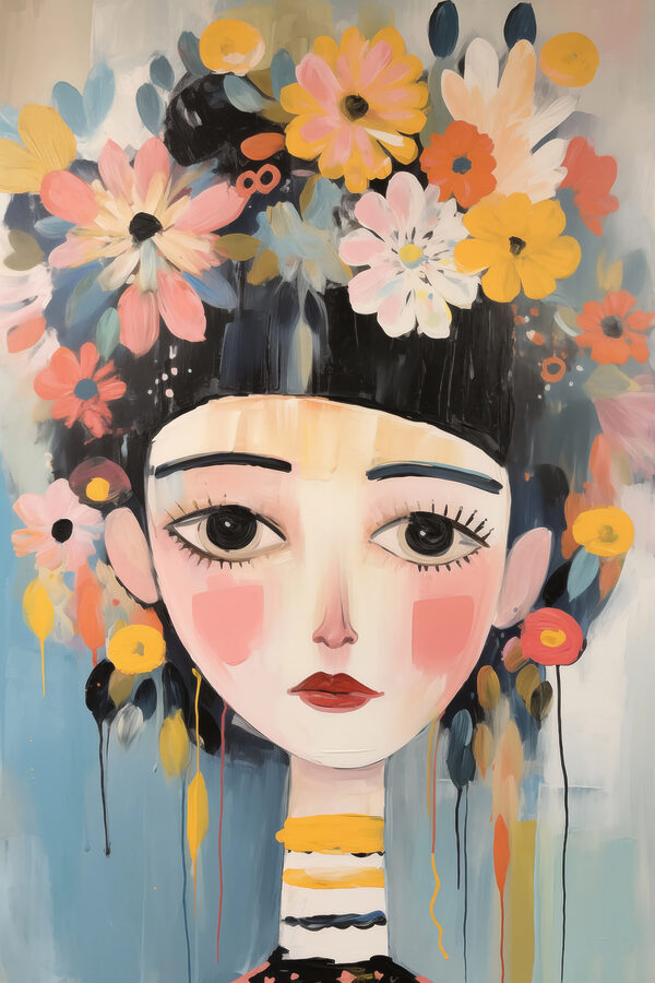 Painting of a woman with flowers in her hair Painting of a woman with flowers in her hair