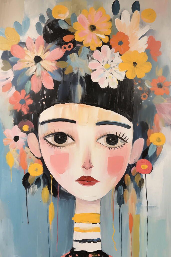 Painting of a woman with flowers in her hair Painting of a woman with flowers in her hair