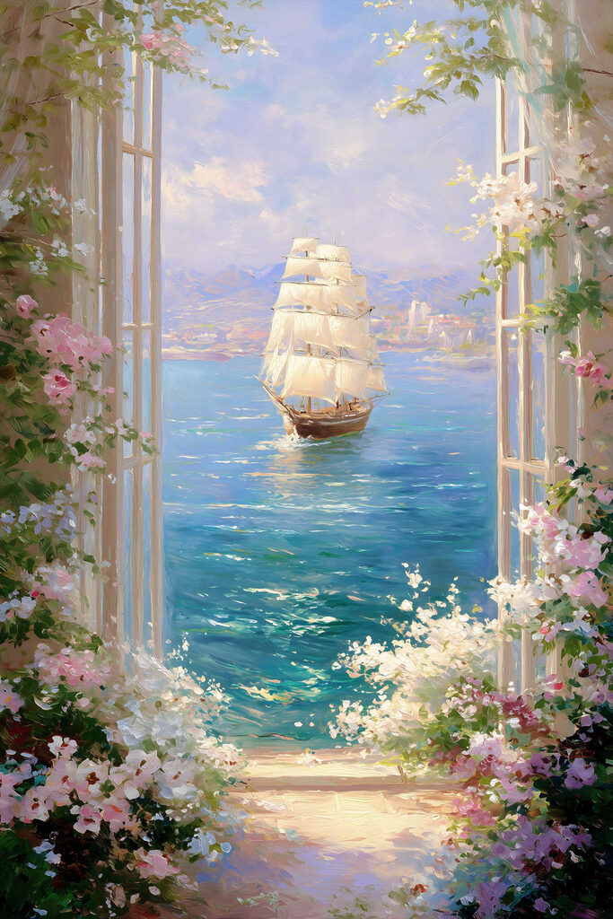 Painting of a ship in the water