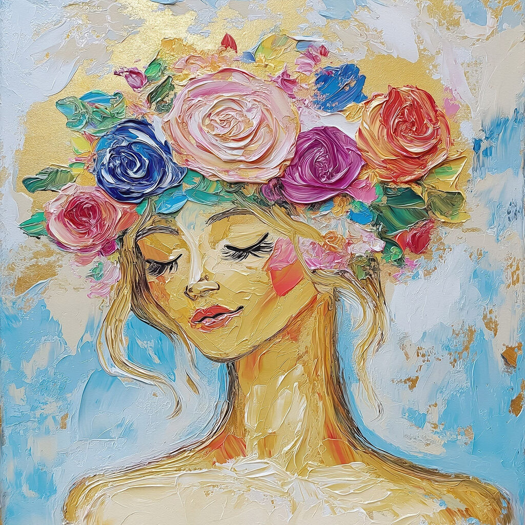 Painting of a woman with flowers in her hair