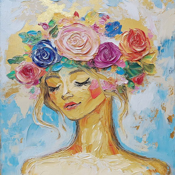 Painting of a woman with flowers in her hair