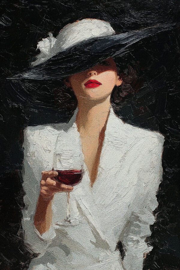 Woman wearing a hat and holding a glass of wine Woman wearing a hat and holding a glass of wine