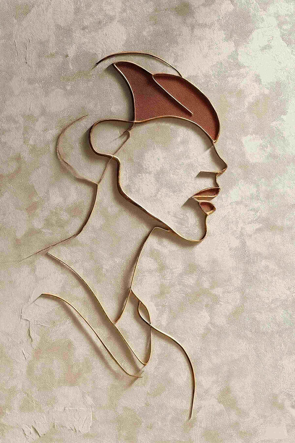 Woman's face made out of brown pieces of bread