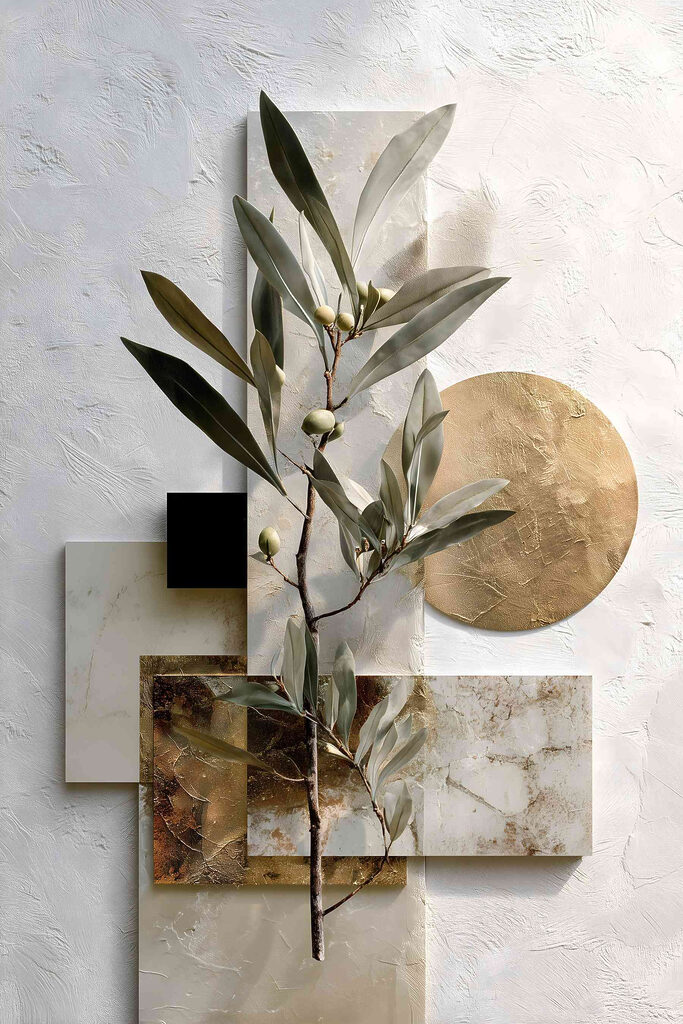 Plant with leaves and geometric shapes