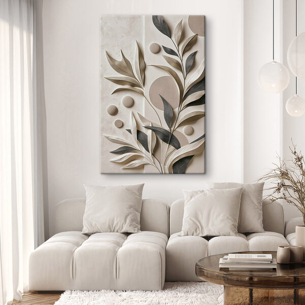 - Elegant leaves adorn neutral background