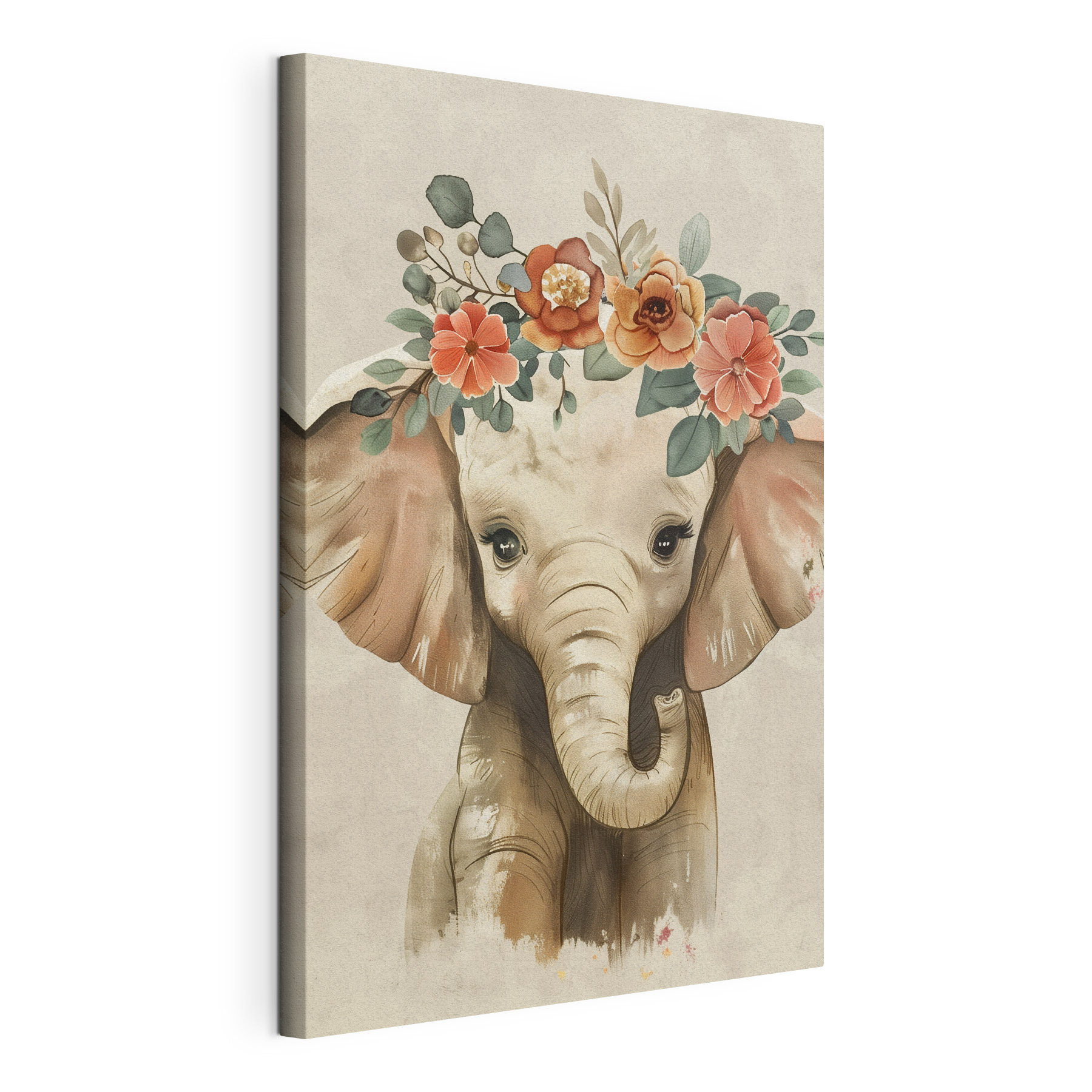 Baby elephant with flowers on its head Baby elephant with flowers on its head