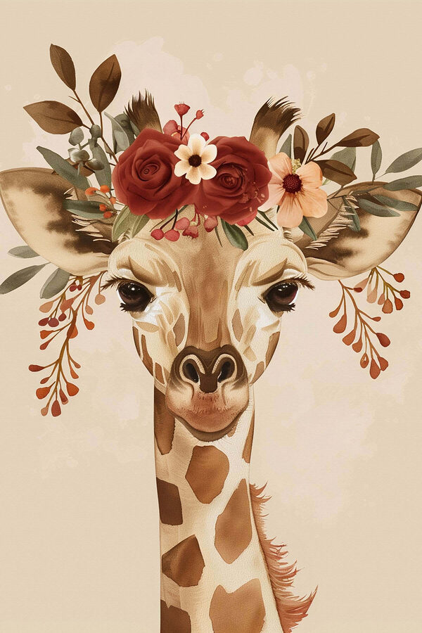 Giraffe with flowers on its head