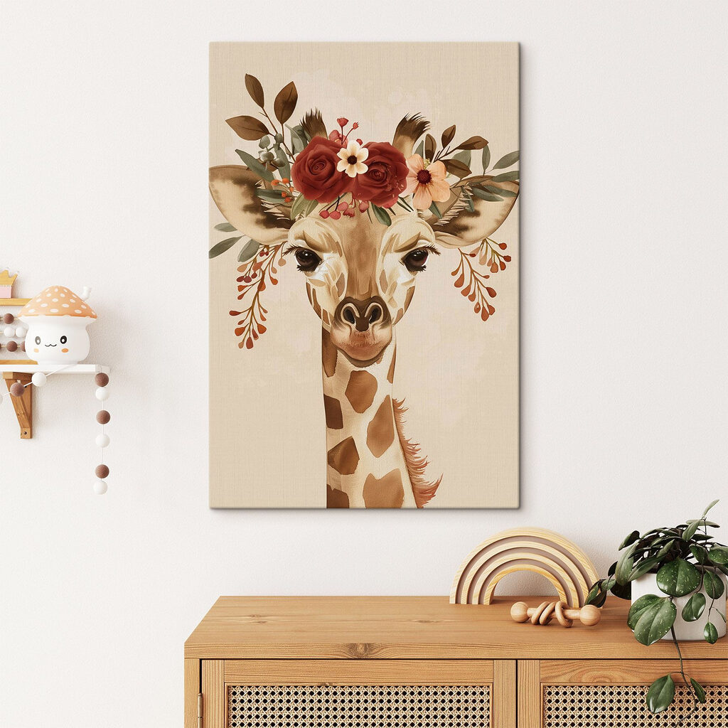 Giraffe with flowers on its head