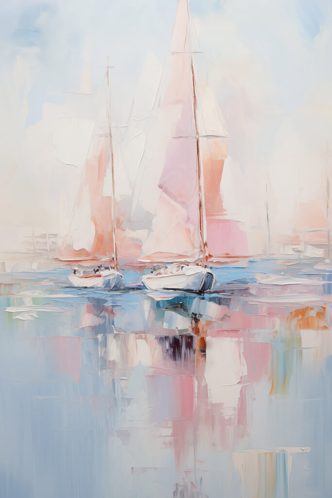 Painting of boats on water Painting of boats on water