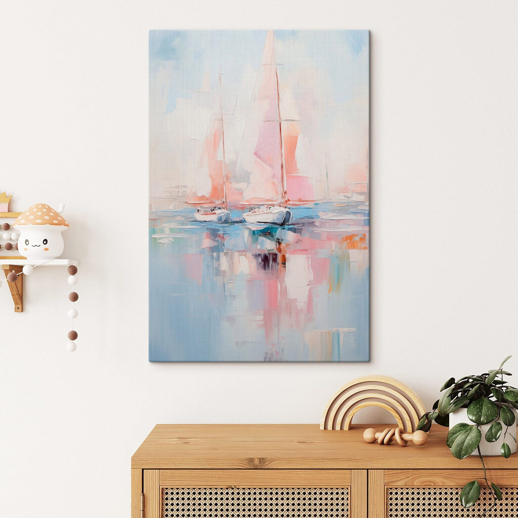 Painting of boats on water Painting of boats on water