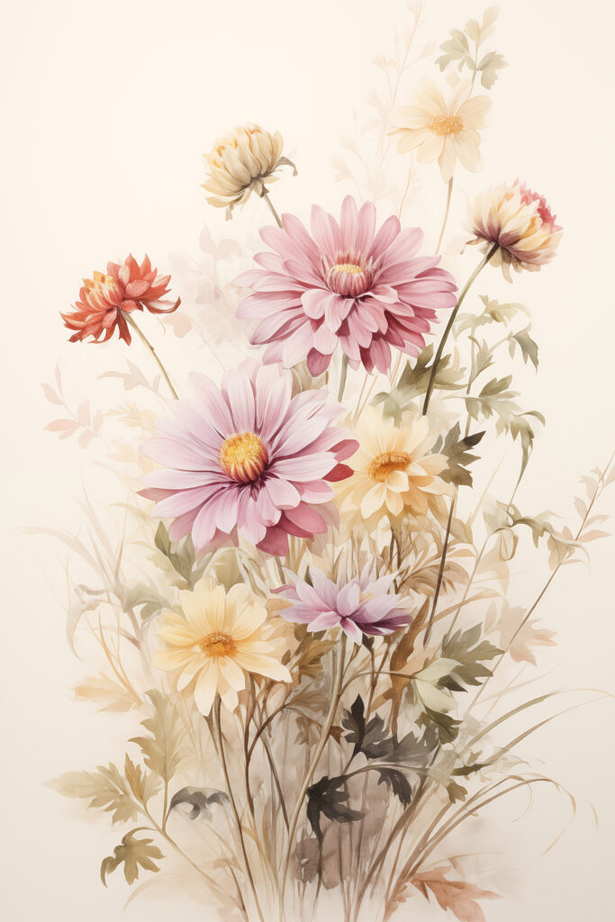 Painting of flowers on a white background