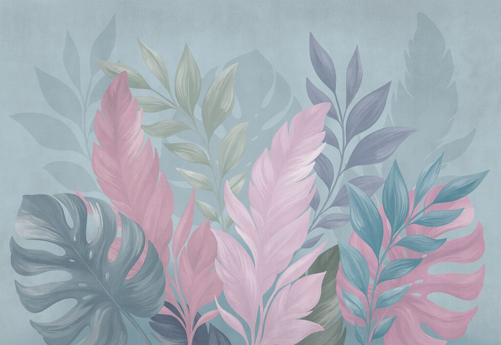 Colorful leaves on a blue background