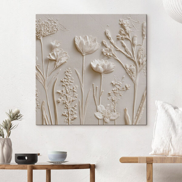 Wandbilder Kunst mit weißen Blumen und Pflanzen
