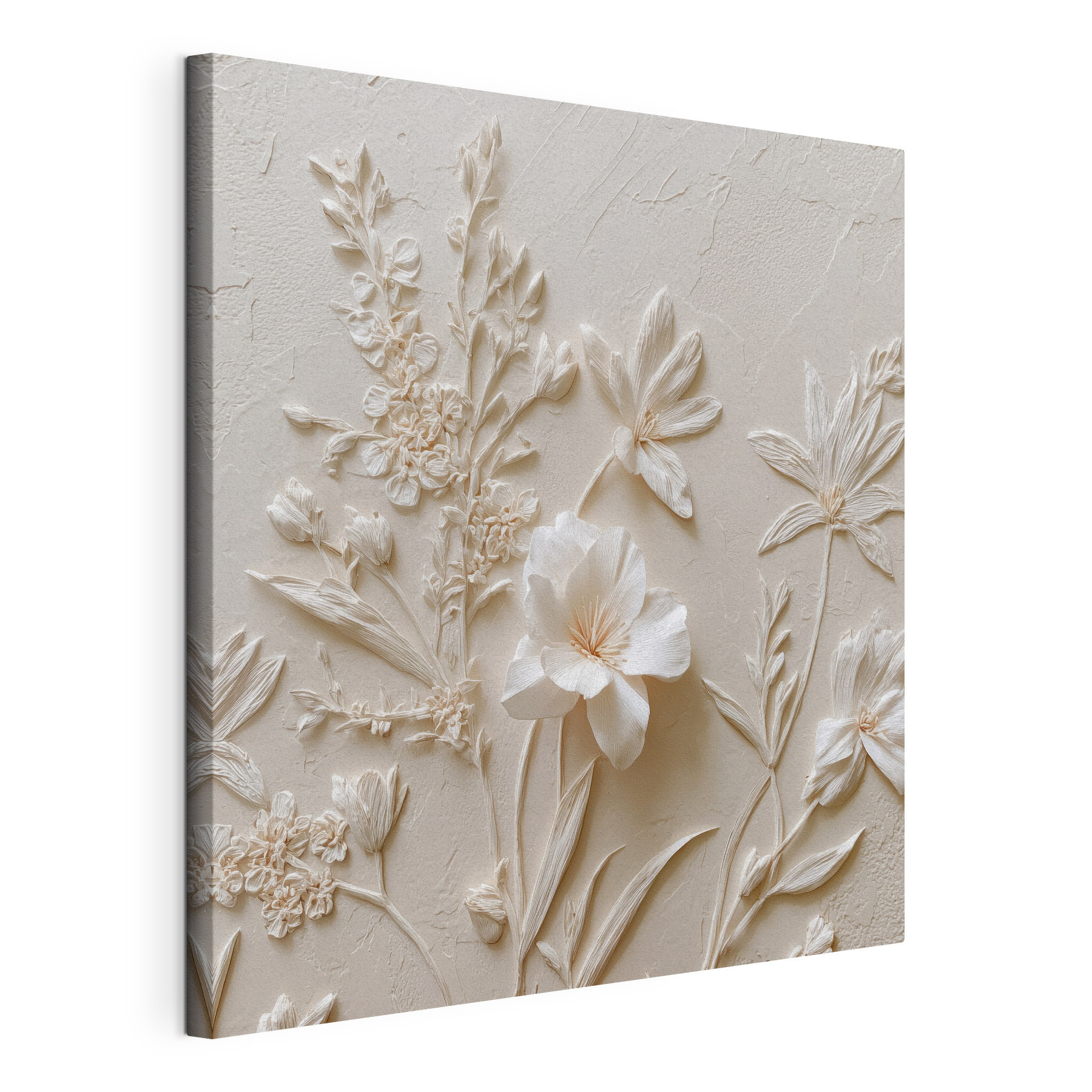 White flower embroidery on a white surface