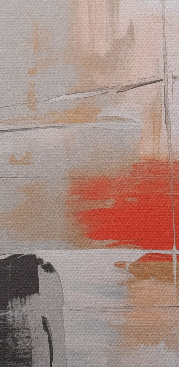 Painting of a white wall with black and red paint