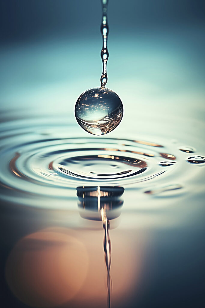 Drop of water falling into water