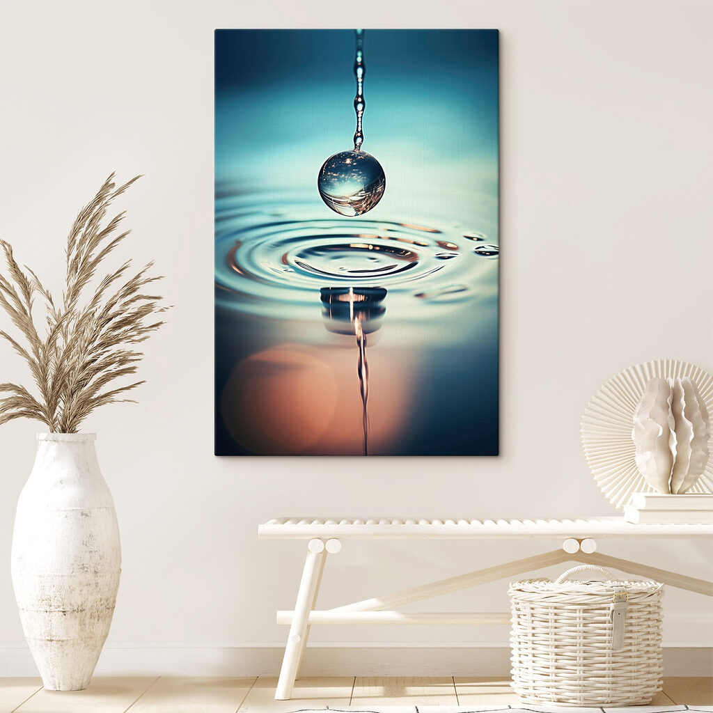 Drop of water falling into water