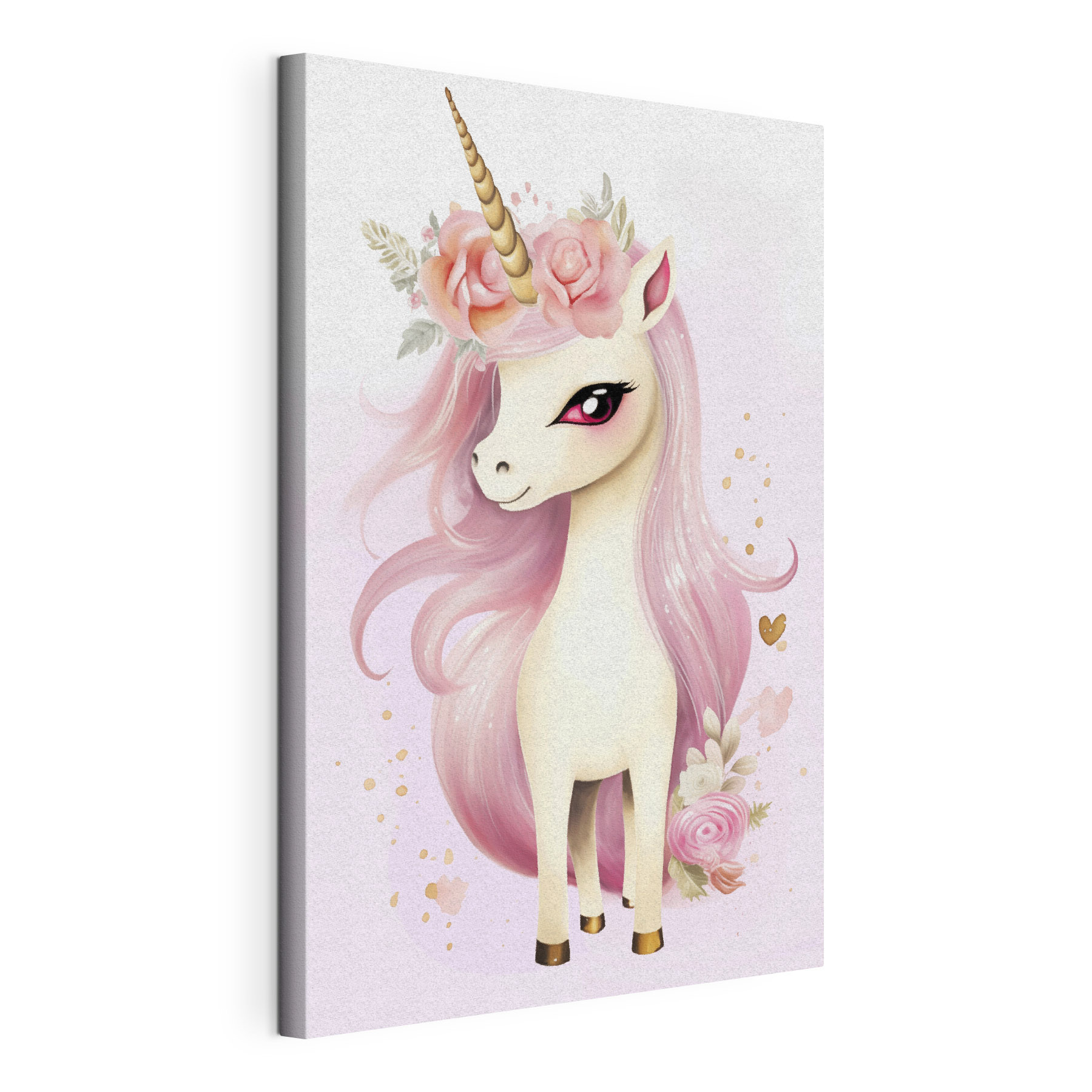 Unicorn with pink hair and flowers