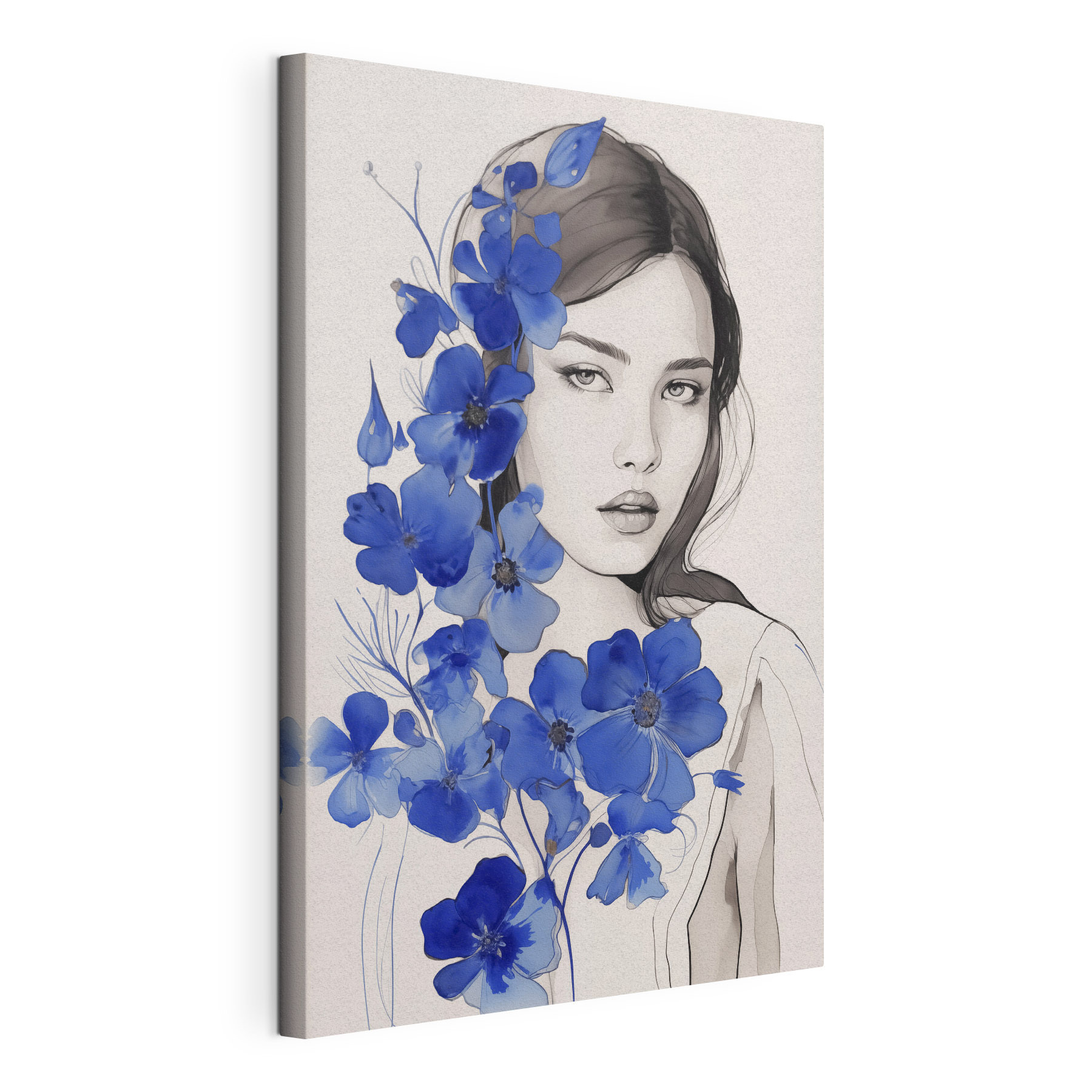 Woman with blue flowers