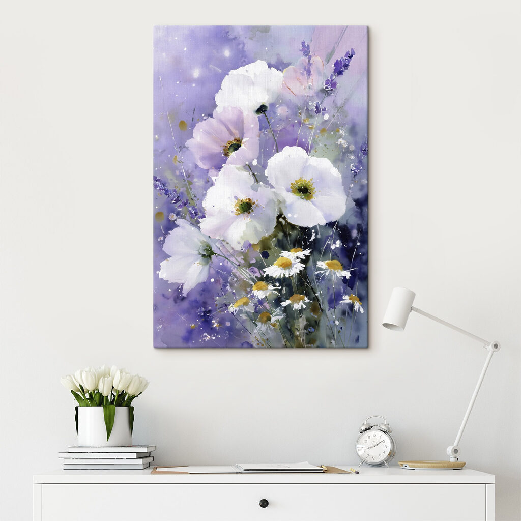 Painting of flowers in a purple background