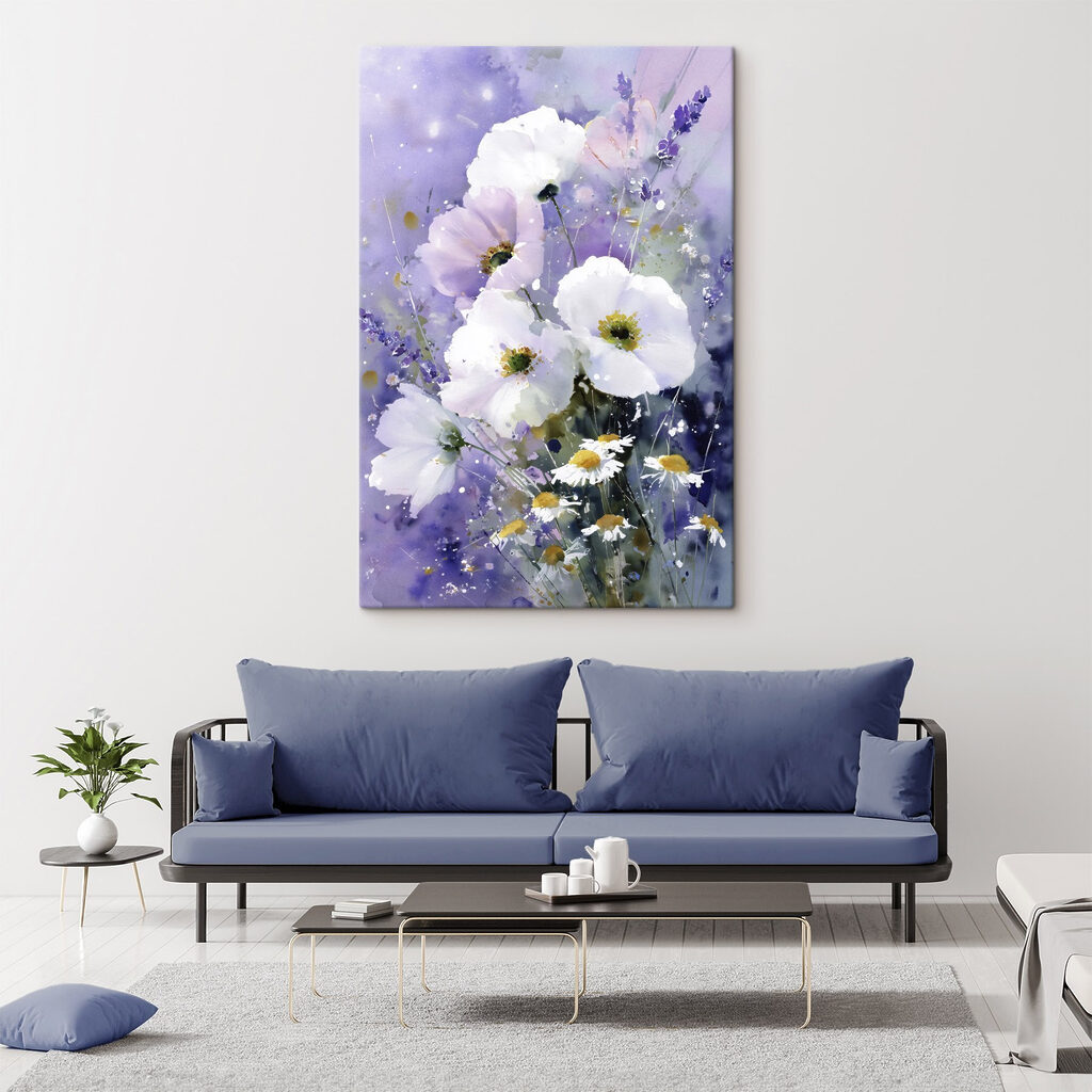 Painting of flowers in a purple background