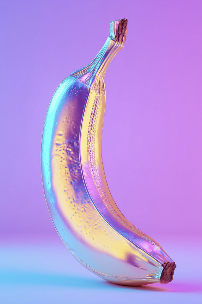 Colorful banana on a purple background